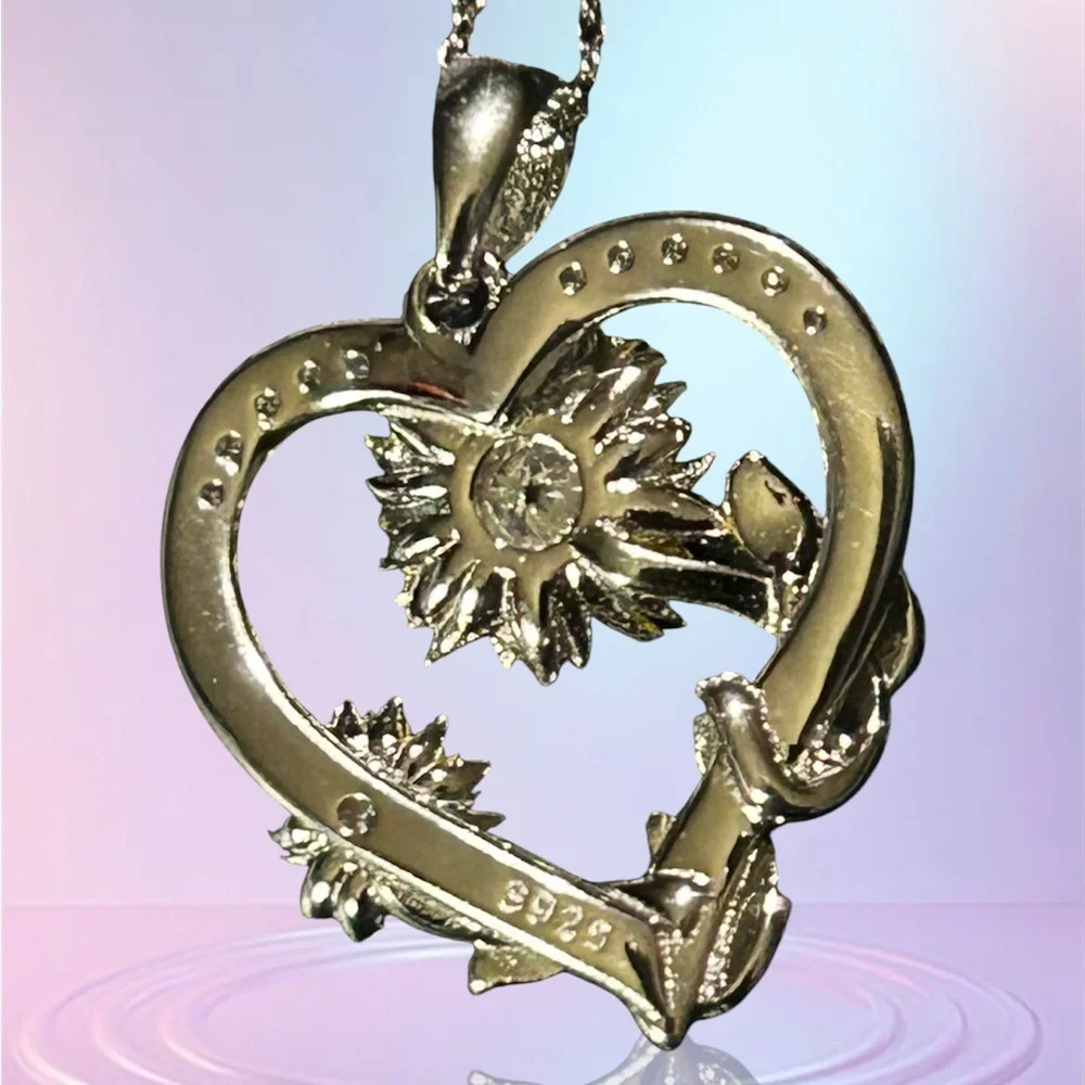 925 Silver and Yellow Sunflower Heart Pendant Necklace